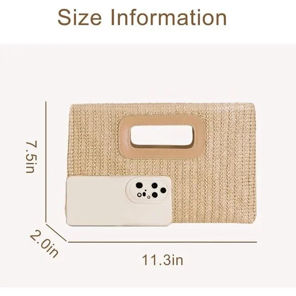 Women Straw Clutch Purse Top Handle Crossbody Woven Envelope Evening Bag